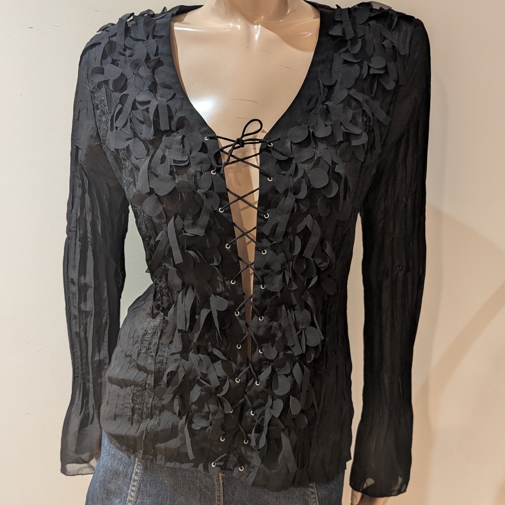 Black Lace-Up Women's Top